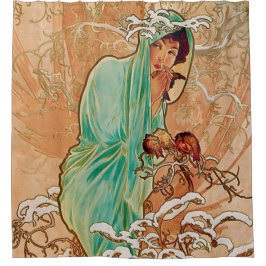 Alphonse Mucha,Winter,Art Nouveau,Poster,Vintag Duschvorhang