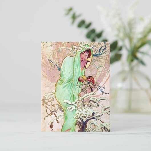 Alphonse Mucha Winter II Postkarte (Stehend Vorderseite)