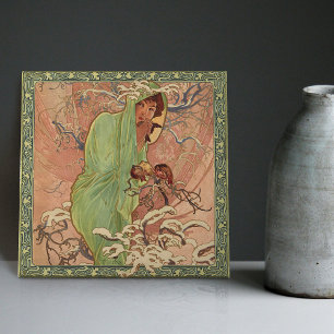 Alphonse Mucha Winter Kunst Neue Art Vintage Fliese