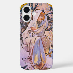 Alphonse Mucha Winter Season, Vintage Art Nouveau iPhone 16 Hülle