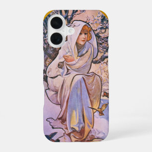 Alphonse Mucha Winter Season, Vintage Art Nouveau iPhone 16 Hülle