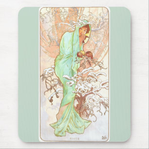 Alphonse Mucha Winter Vintage Jugendstil-Malerei Mousepad