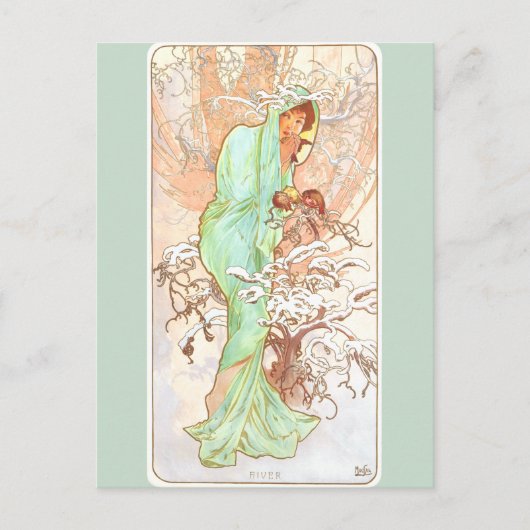 Alphonse Mucha Winter Vintage Jugendstil-Malerei Postkarte (Vorderseite)