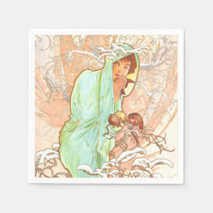Alphonse Mucha Winter Vintage Jugendstil-Malerei Serviette