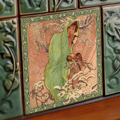 Alphonse Mucha Wintersaison Jugendstil Vintag Fliese