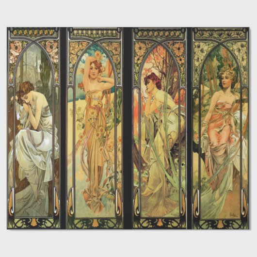 Alphonse Mucha, wunderschöne Damen, Art Deco Geschenkpapier (Flach)