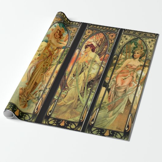 Alphonse Mucha, wunderschöne Ladys, Art Deco Geschenkpapier (Ungerollt)