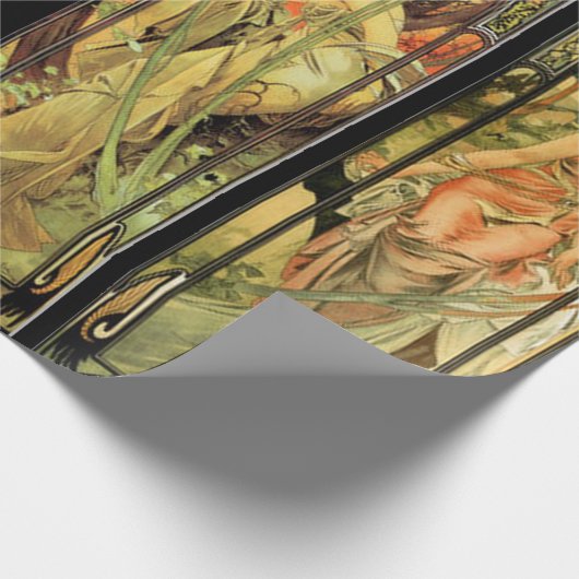 Alphonse Mucha, wunderschöne Ladys, Art Deco Geschenkpapier (Ecke)