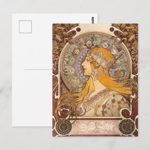 Alphonse Mucha Zodiac Art Nouveau Vintage Dekorati Postkarte