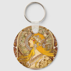Alphonse Mucha Zodiac Art Nouveau Vintage Dekorati Schlüsselanhänger