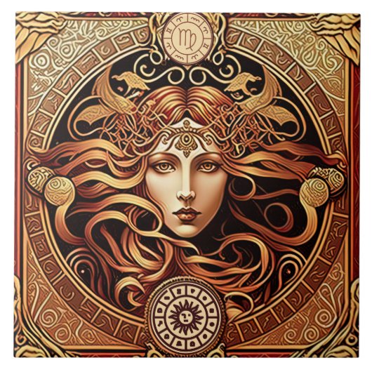 Alphonse Mucha Zodiac Deco Jugendstil Ceram Fliese (Vorderseite)