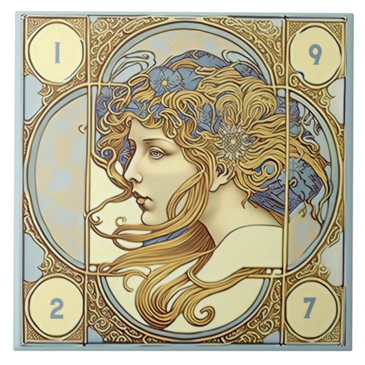 Alphonse Mucha Zodiac Deco Jugendstil Ceram Fliese (Vorderseite)