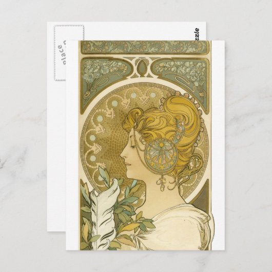Alphonse Muchas La Plume Postkarte (Vorne/Hinten)