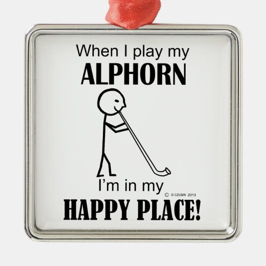 Alphorn Happy Place Silbernes Ornament (Vorne)