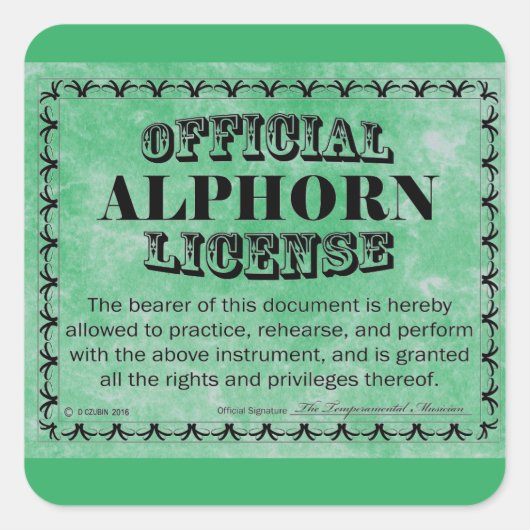 Alphorn License Square Aufkleber (Vorderseite)