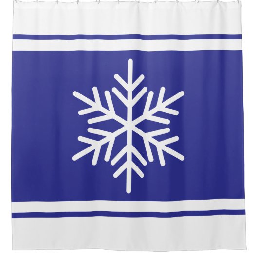 Alpin Schneeflocke Tiefblau Weiße Winter Streifen Duschvorhang (Vorderseite)