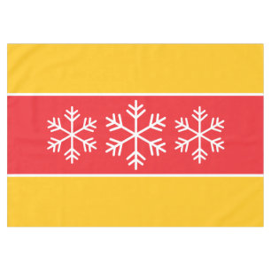 Alpin Schneeflocken Hellrotes Gelbes Orange Streif Tischdecke