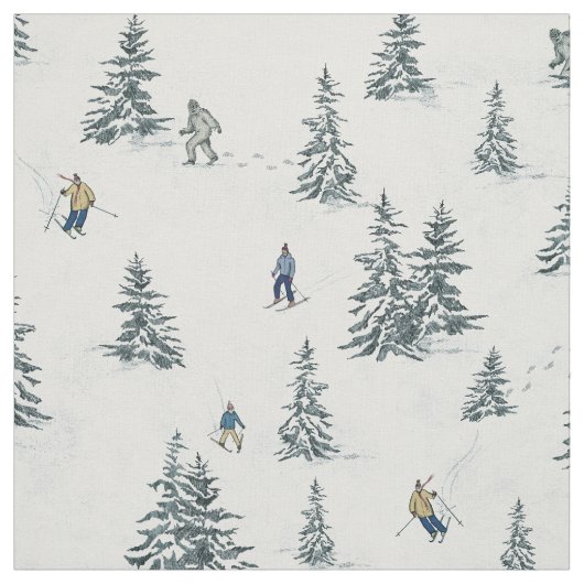 Alpin Ski und Hidden Yetis - Abfahrt Skifahren Stoff (Muster)