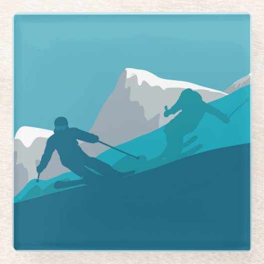 Alpin Skifahren Glasuntersetzer (Vorderseite)