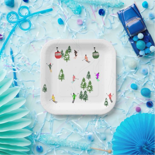 Alpin Skifahren | Gondelbahn Skifahrer Pappteller (Party)