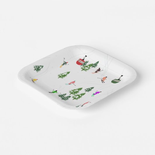 Alpin Skifahren | Gondelbahn Skifahrer Pappteller (Gewinkelt)