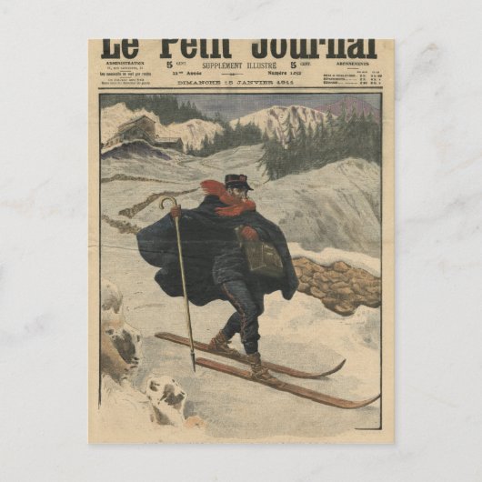 Alpinaufseher mit Ski Postkarte (Vorderseite)