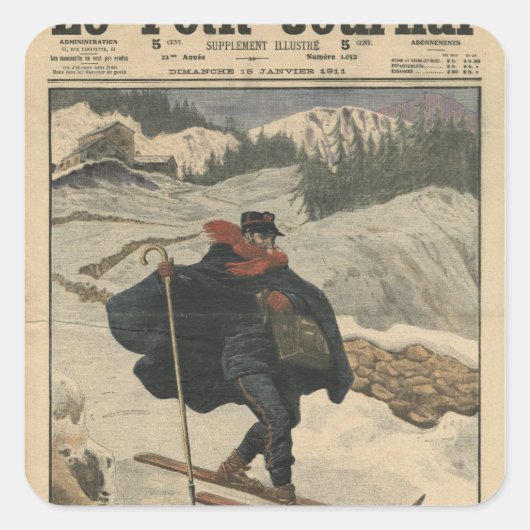 Alpinaufseher mit Ski Quadratischer Aufkleber (Vorderseite)