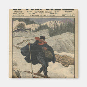 Alpine Briefträger, die Ski verwenden Magnet
