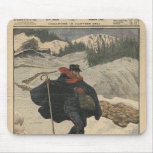 Alpine Briefträger, die Ski verwenden Mousepad