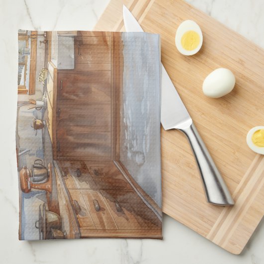 Alpine Chalet Kitchen with Snowy Mountain View Geschirrtuch (Viertel Falte)