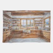 Alpine Chalet Kitchen with Snowy Mountain View Geschirrtuch (Horizontal)