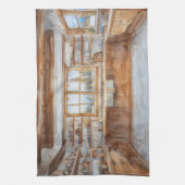 Alpine Chalet Kitchen with Snowy Mountain View Geschirrtuch (Vertikal)