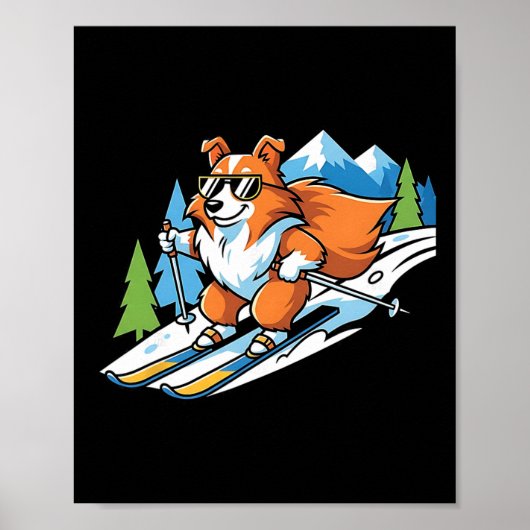 Alpine Corgi On Skis Cool Sungles Winter Scene  Poster (Vorne)