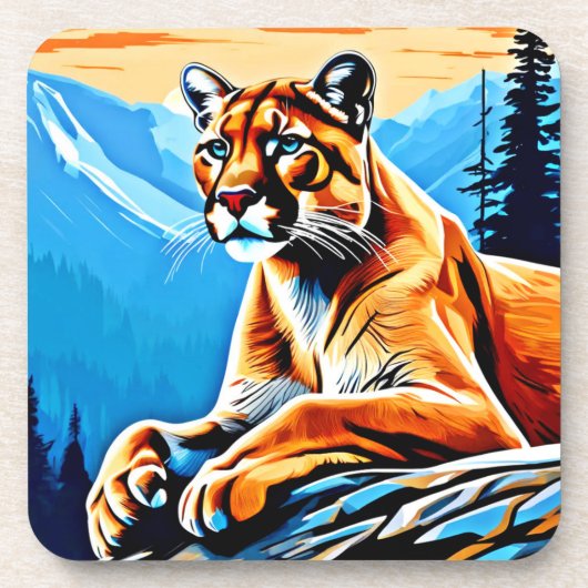 Alpine Cougar View Design Getränkeuntersetzer (Vorderseite)