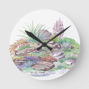 Alpine Garten-Landschaftsgestaltung Runde Wanduhr