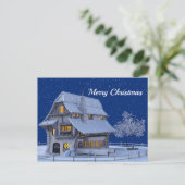Alpine House Snow Graphic Christmas Postkarte (Stehend Vorderseite)