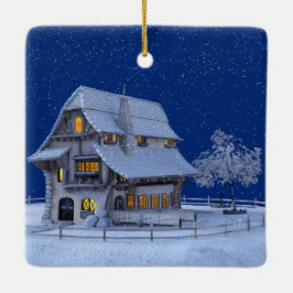 Alpine House Snow Graphic Keramikornament