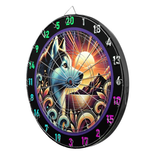 Alpine Husky Sunset Wall Dartscheibe (Vorderseite rechts)