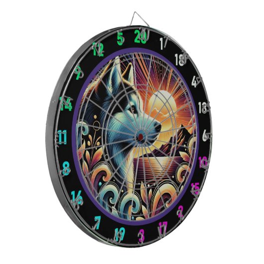 Alpine Husky Sunset Wall Dartscheibe (Vorderseite Links)