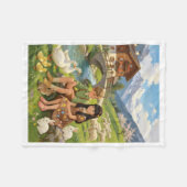 Alpine Kinder und Bauernhoftiere Fleece-Decke Fleecedecke (Vorderseite (Horizontal))