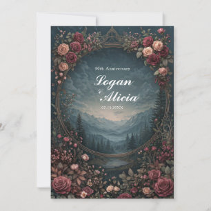 Alpine Landschaft in Lila Blüten Oval Hochzeit Einladung