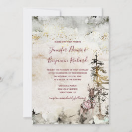 Alpine Mountain Woodland Stag Burgundy Wedding | Einladung