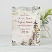 Alpine Mountain Woodland Stag Burgundy Wedding | Einladung (Stehend Vorderseite)