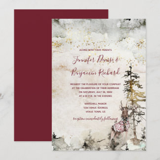 Alpine Mountain Woodland Stag Burgundy Wedding | Einladung