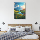 Alpine River Sunrise – Serene Mountain Landscape Leinwanddruck (Insitu (Schlafzimmer))
