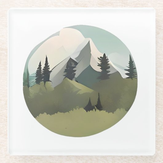 Alpine Serenity: Hills and Snow-Capped Peaks Glasuntersetzer (Vorderseite)