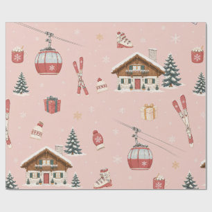 Alpine Ski Weihnachten Blush Geschenkpapier