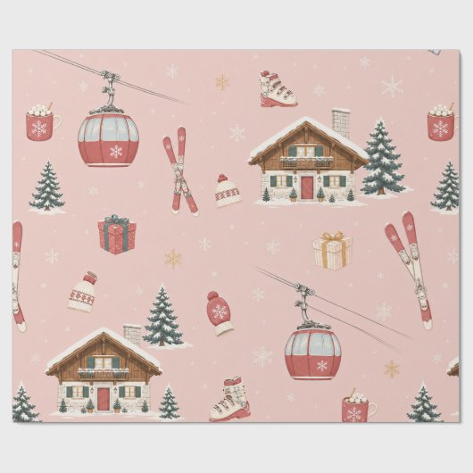 Alpine Ski Weihnachten Blush Geschenkpapier (Flach)
