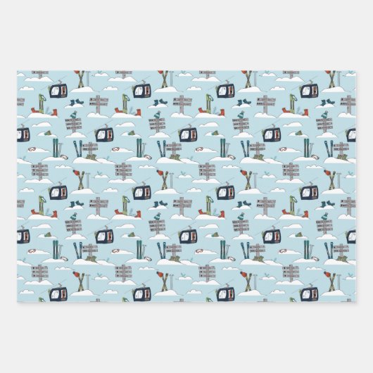 Alpine Ski Wrapping Paper Flat Sheet Set of 3 Geschenkpapier Set (Vorderseite)