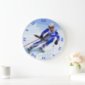Alpine Skier in Blau mit Zeichnend Namen Große Wanduhr (Zuhause)